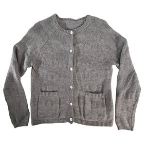 Gudrun Sjoden Wool Blend Cardigan Sz XS/S Gray MOP Buttons Preppy Scandinavian